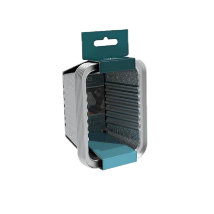 Teal and gray cleaning brush set in plastic packaging.