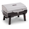 White Char-Broil portable gas grill with black base and silver handles.