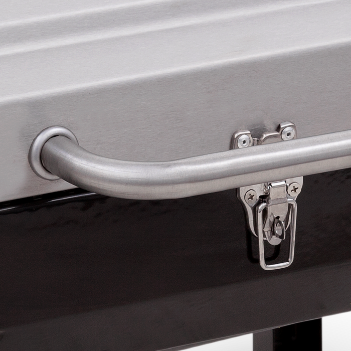 Silver metal grab bar with mounting brackets for secure installation.