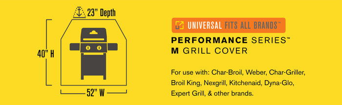 Universal-fit 40" H x 52" W x 23" D performance cover for Char-Broil, Weber, Char-Griller, Broil King, Nexgrill, KitchenAid.