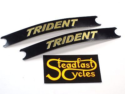2 each TRIDENT sidecover decal set black gold Triumph sidecover embossed sticker