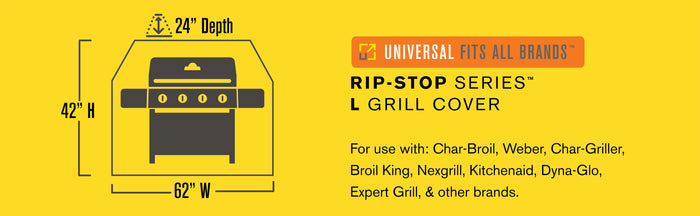 Yellow RIBRILL CC Series rib stopover grill accessory, 42" H x 62" W x 24" D, fits all brands.
