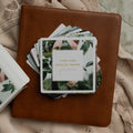 The 31 Days of Prayer cards stacked on a leather bible on a cream colored cloth