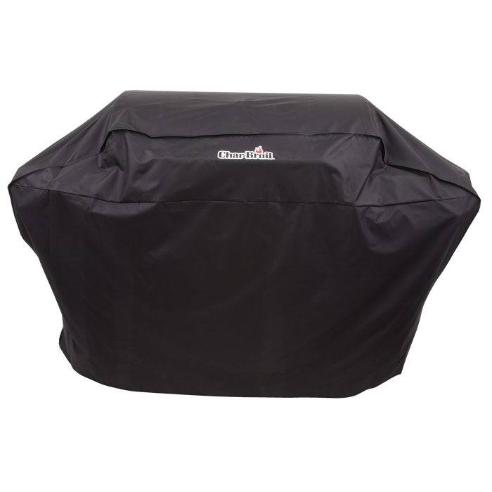 Black Char-Broil grill cover with brand logo.