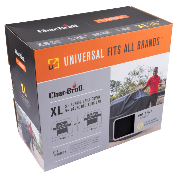 Orange Char-Broil Universal XL 5+ Burner Grill Cover.