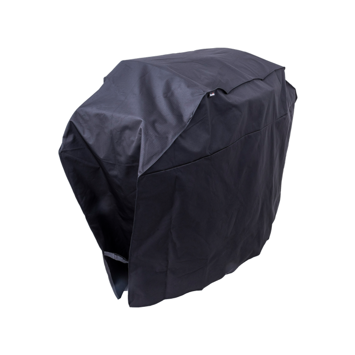 Black outdoor grill cover, waterproof and durable.