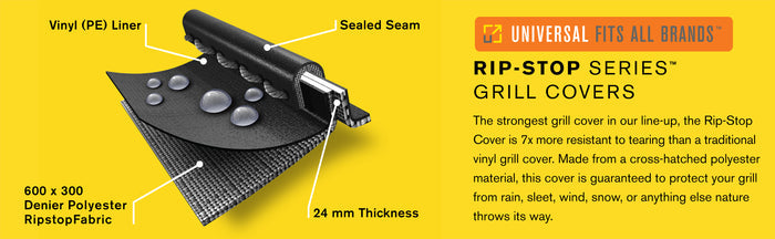 Universal Rip-Stop Series Grill Cover, 600x300 Denier Polyester, 24mm Thickness, Sealed Seam, Vinyl Liner.