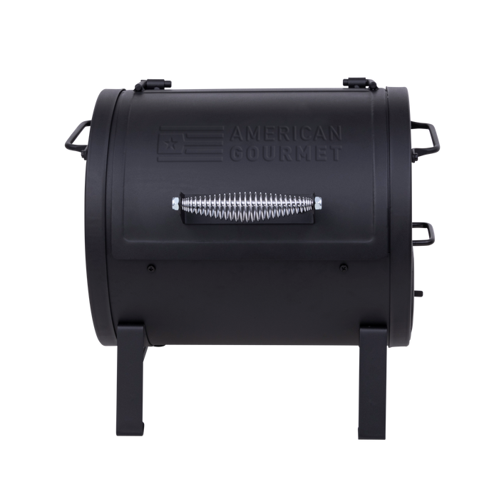 Black American Gourmet smoker with control panel and side handles.