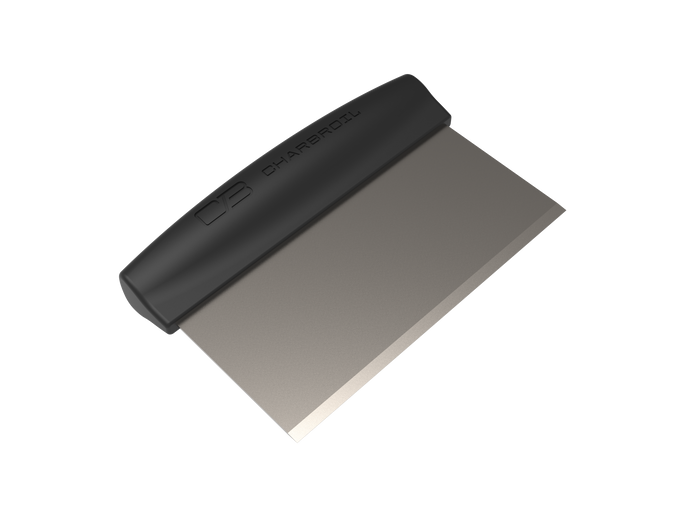 Black Char-Broil spatula with stainless steel blade.