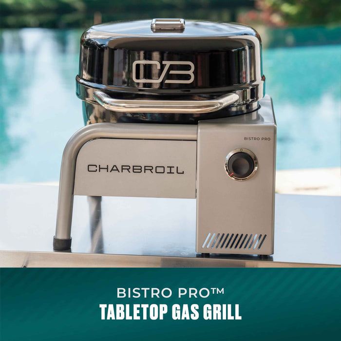 Silver Char-Broil Bistro Pro electric grill with charcoal mode.