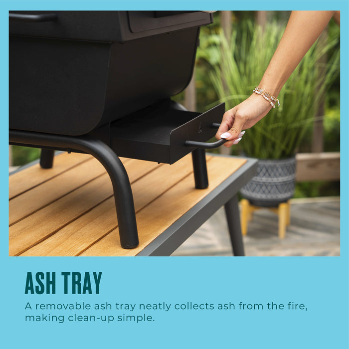 Black ash tray for easy cleanup and efficient ash collection.