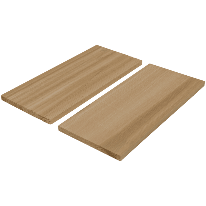 Two light brown wooden planks on a green background.