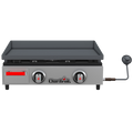 Gray Char-Broil gas griddle with two control knobs and a pressure gauge.