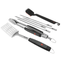 Char-Broil BBQ tool set: spatula, brush, tongs, fork, and knife.