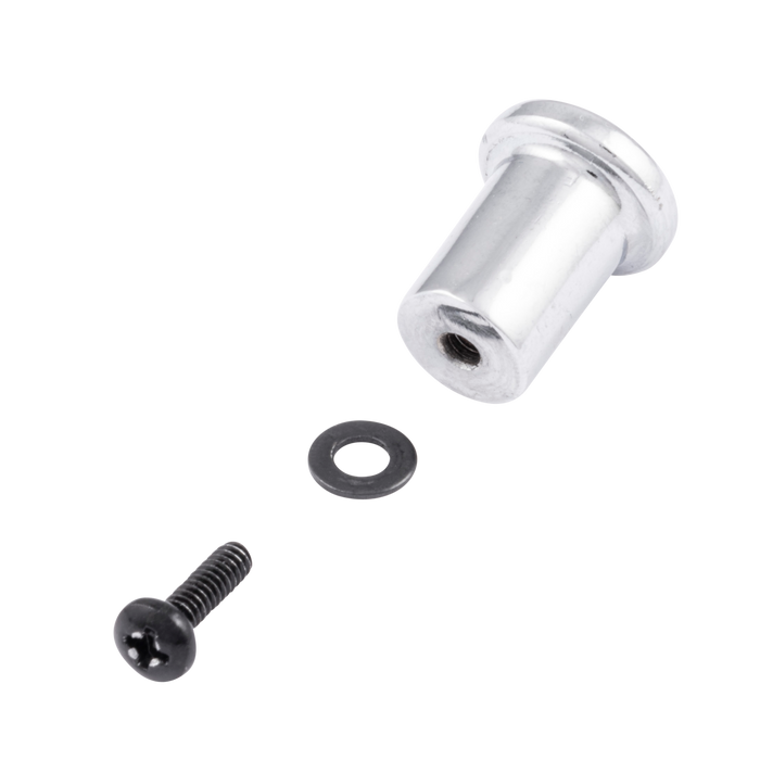 Silver screw cap, black washer, and black screw.