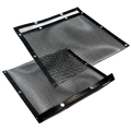 Black mesh cooling pad with multiple screws and ventilation holes.
