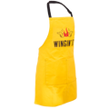 Yellow apron with "WINGIN' IT" text and flaming wings graphic.