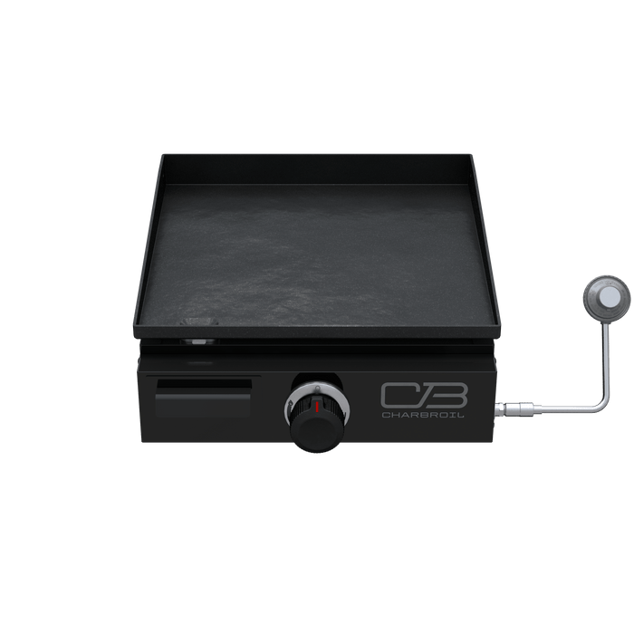 Black Char-Broil electric griddle with control knob and cord.