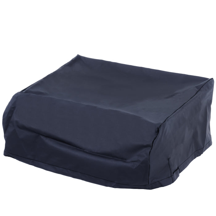Navy blue outdoor furniture cover, rectangular shape, protective fabric.