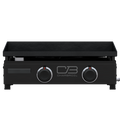 Black Char-Broil flat-top grill with dual control knobs.
