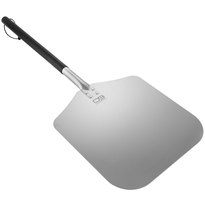 Silver CB brand shovel with black handle and adjustable joint.