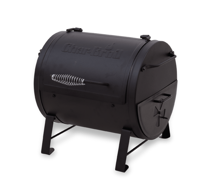 Black Char-Broil charcoal grill with lid and side vent.