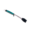 Teal and black Char-Broil grill brush with metal handle and silicone bristles.