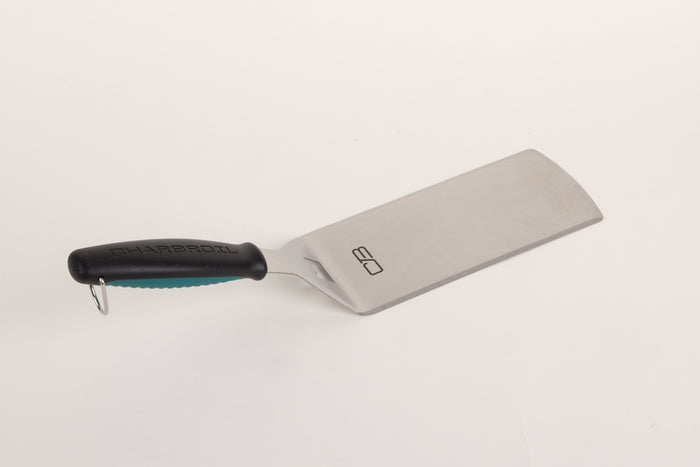 Black-handled kitchen shears with teal accents and "EC" branding.