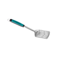 Teal and gray Char-Broil spatula with metal handle and rubber grip.