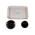 White rectangular tray with Char-Broil logo, black lid with handle.