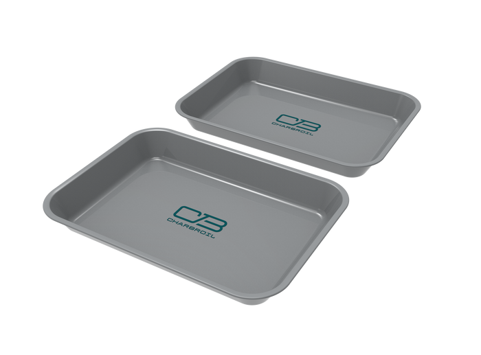 Gray Char-Broil baking trays with logo.