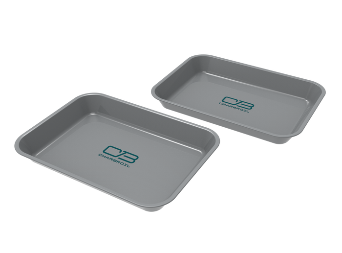 Gray rectangular baking trays with "Char-Broil" logo.