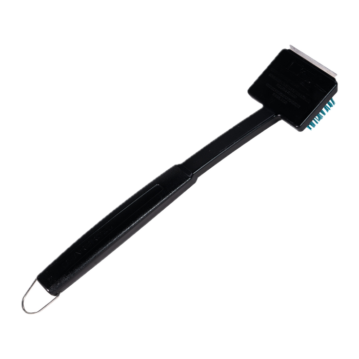 Black electric toothbrush with green bristles and "Braun" branding.
