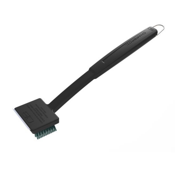 Black Char-Broil grill brush with metal bristles and loop handle.