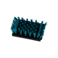 Blue artificial grass in black tray, synthetic turf display.