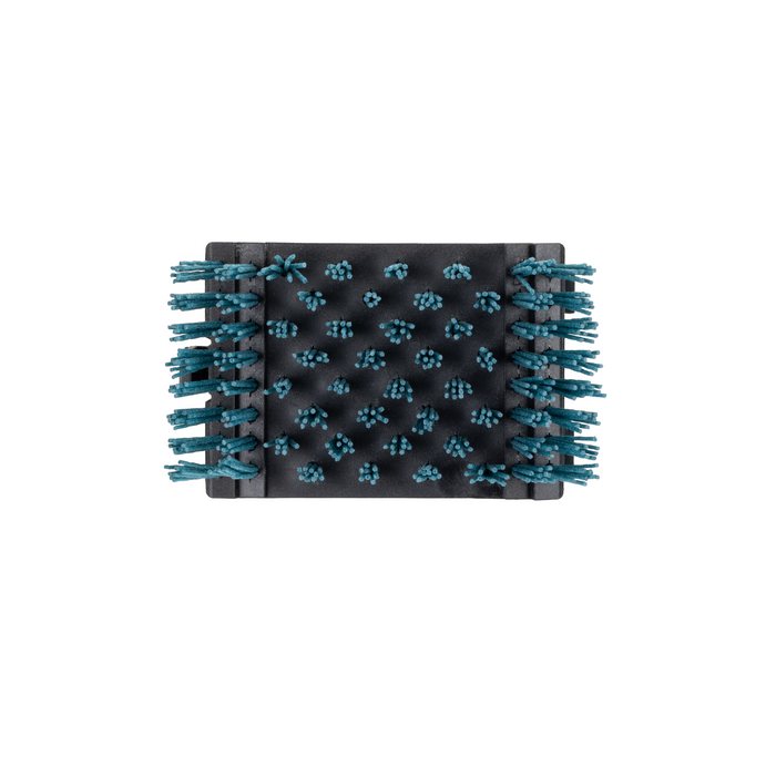 Black textured brush with blue bristles, square shape.