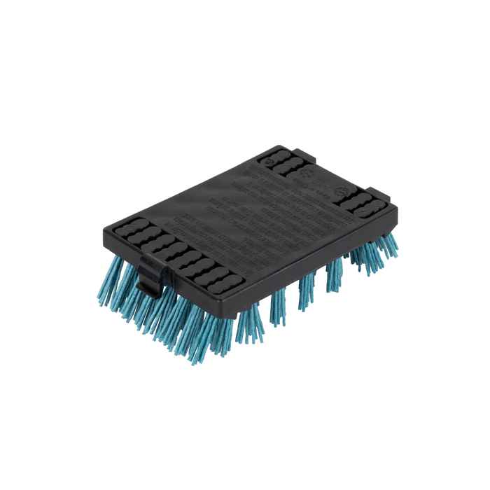 Black brush attachment with blue bristles for cleaning tools.