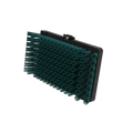 Green bristle brush with black handle, angled view.