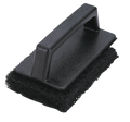 Black plastic cleaning brush with textured bristles and handle.