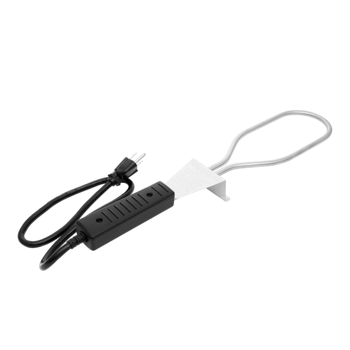 Black power adapter with white USB connector and wrist strap.