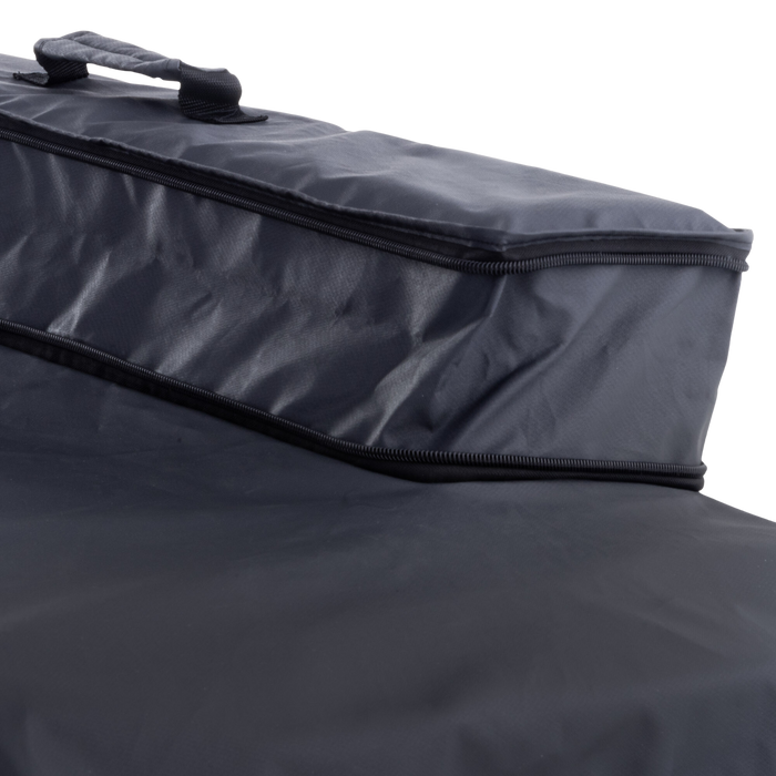 Dark gray storage bag with zipper and handle.
