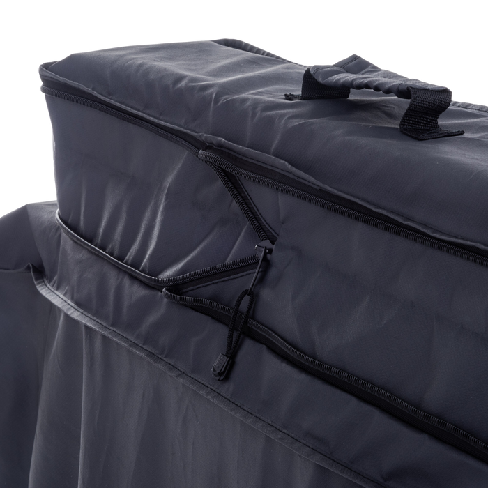 Dark gray zippered storage bag with adjustable straps.