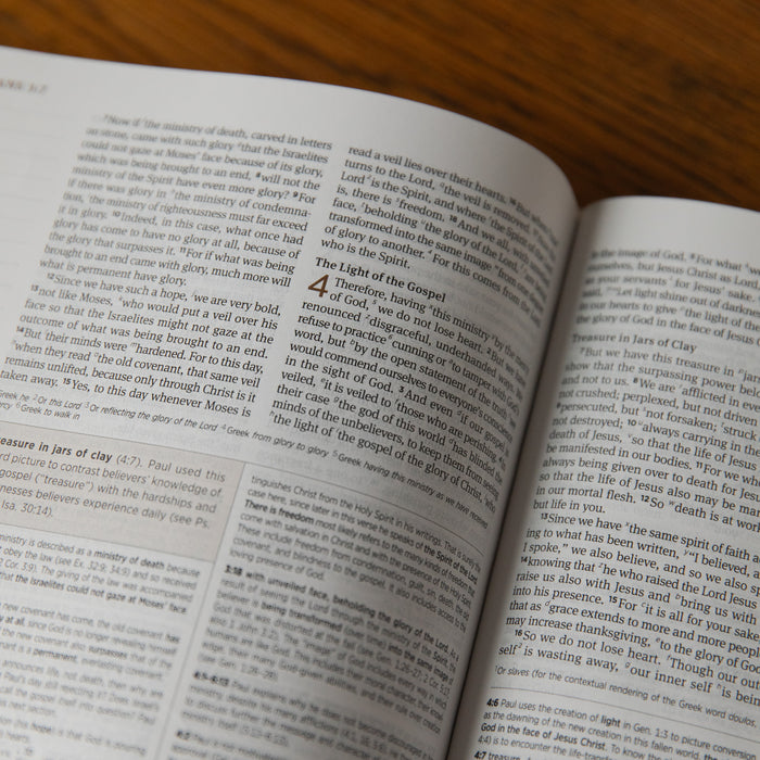 Open Bible on a wooden surface