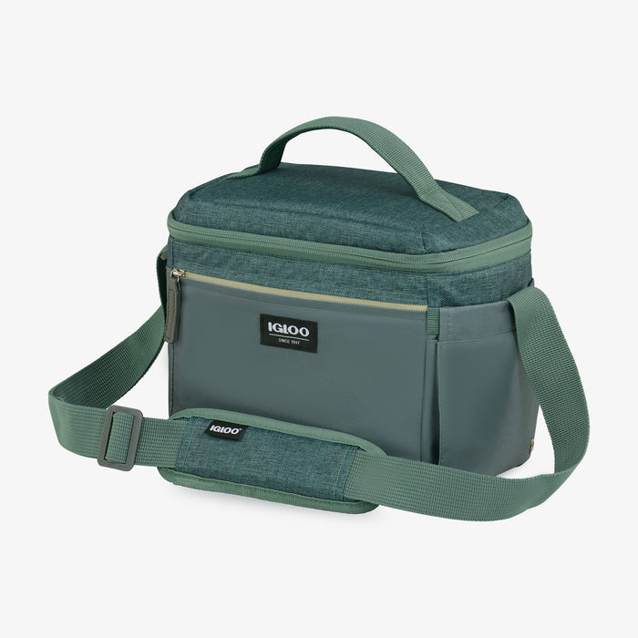 Angle View | Everyday Lunch Rounded Cube Cooler Bag::Spruce::Storage pockets