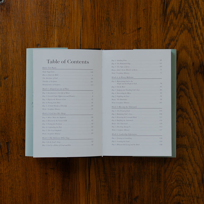 Face to Face Hardcover opened to the table of contents page on a wooden table