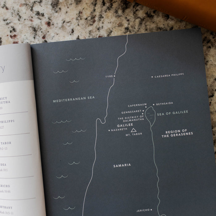 A map in the Mens Follow Me Matte study of he path Jesus Ministry took