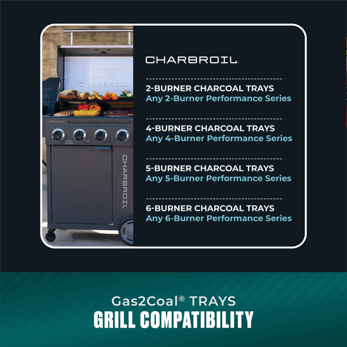 Char-Broil Performance Series charcoal trays for 2, 4, 5, and 6-burner grills.
