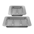 Silver rectangular grill pan with perforated sides and divider.