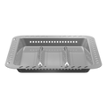 Silver rectangular grill basket with perforated sides and dividers.
