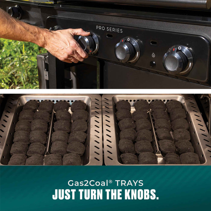 Black Pro Series grill with Tulip Trays for efficient charcoal use.